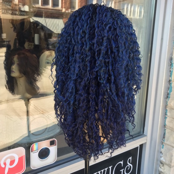 Blue curly Lacefront Swisslace wig 2019 hairstyle main image 8